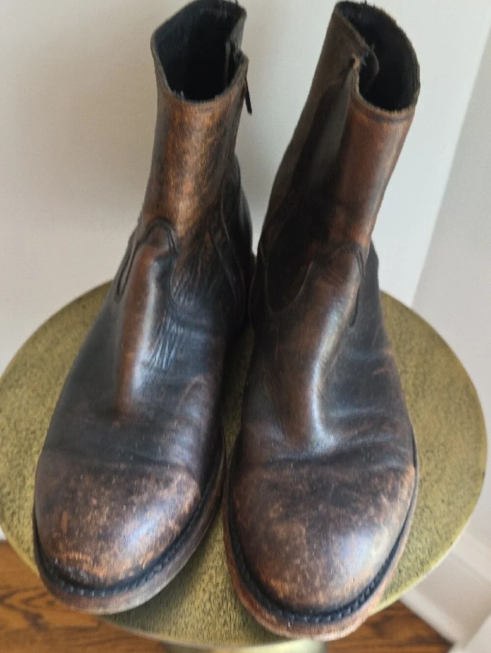 Frye Distressed Dark Brown Leather Short Boots